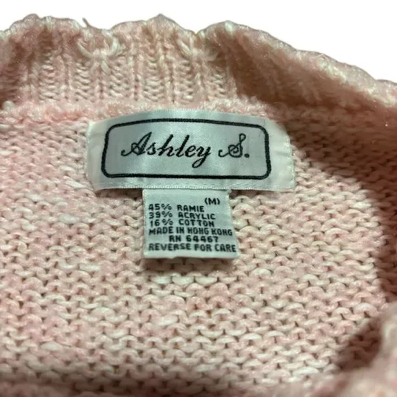 Vintage 80s Ashley S. Pastel Pink Pearl Detail Pullover Sweater- Size M - Picture 4 of 7